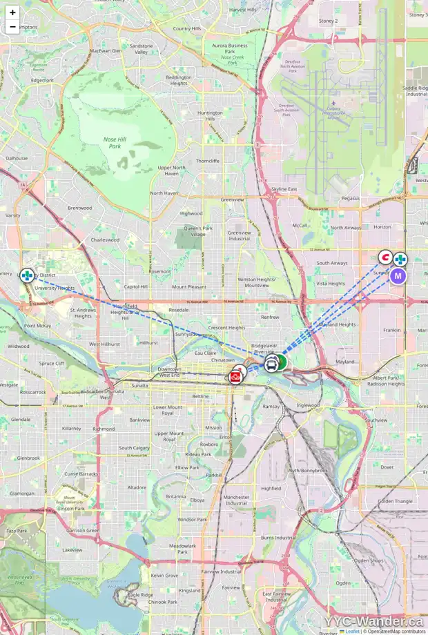 Daily accessibility map for 107 46 9 ST NE, Calgary showing nearby schools, grocery stores, parks, LRT stations and nearby amenities