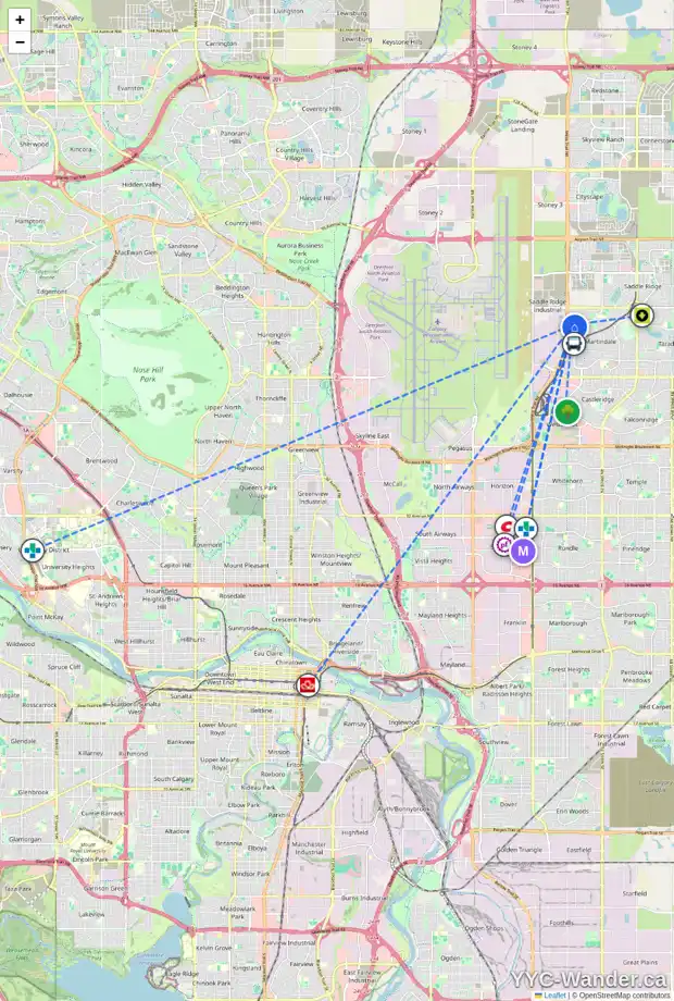 Daily accessibility map for 203 7707 MARTHA'S HAVEN PA NE, Calgary showing nearby schools, grocery stores, parks, LRT stations and nearby amenities