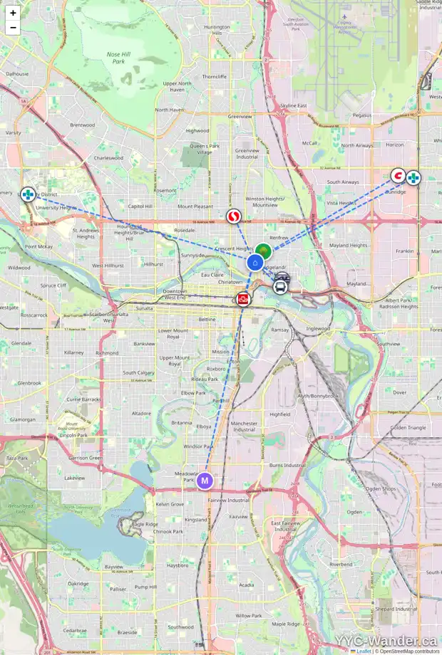 Daily accessibility map for 426 510 EDMONTON TR NE, Calgary showing nearby schools, grocery stores, parks, LRT stations and nearby amenities