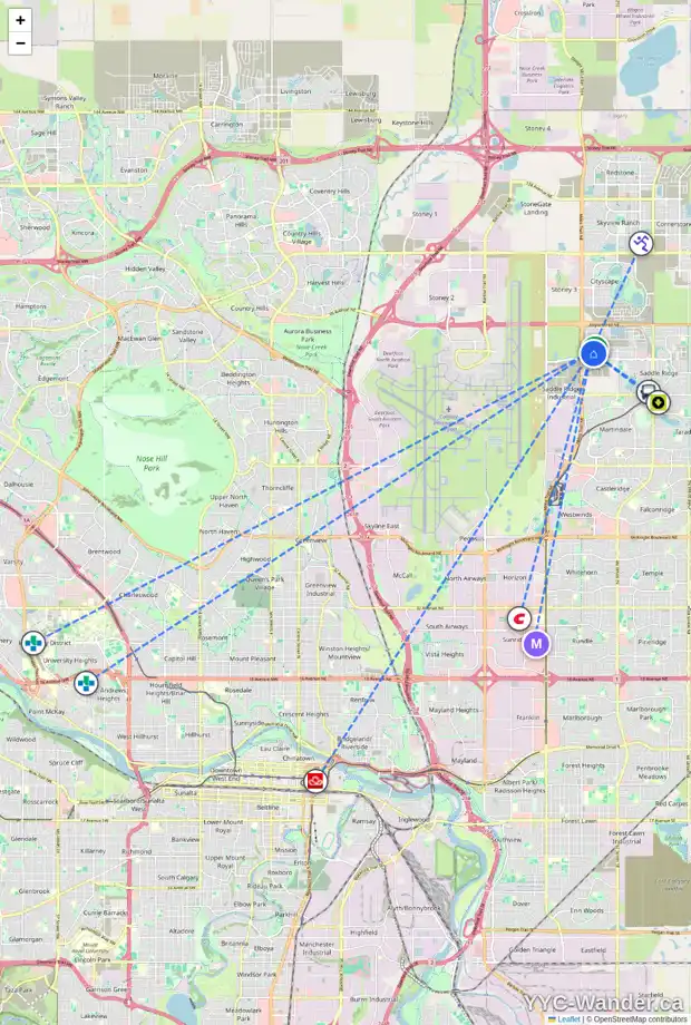 Daily accessibility map for 12 SAVANNA PA NE, Calgary showing nearby schools, grocery stores, parks, LRT stations and nearby amenities