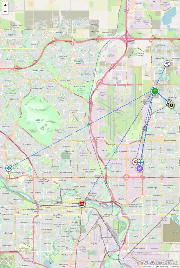 Daily accessibility map for 25 SAVANNA AL NE, Calgary showing nearby schools, grocery stores, parks, LRT stations and nearby amenities