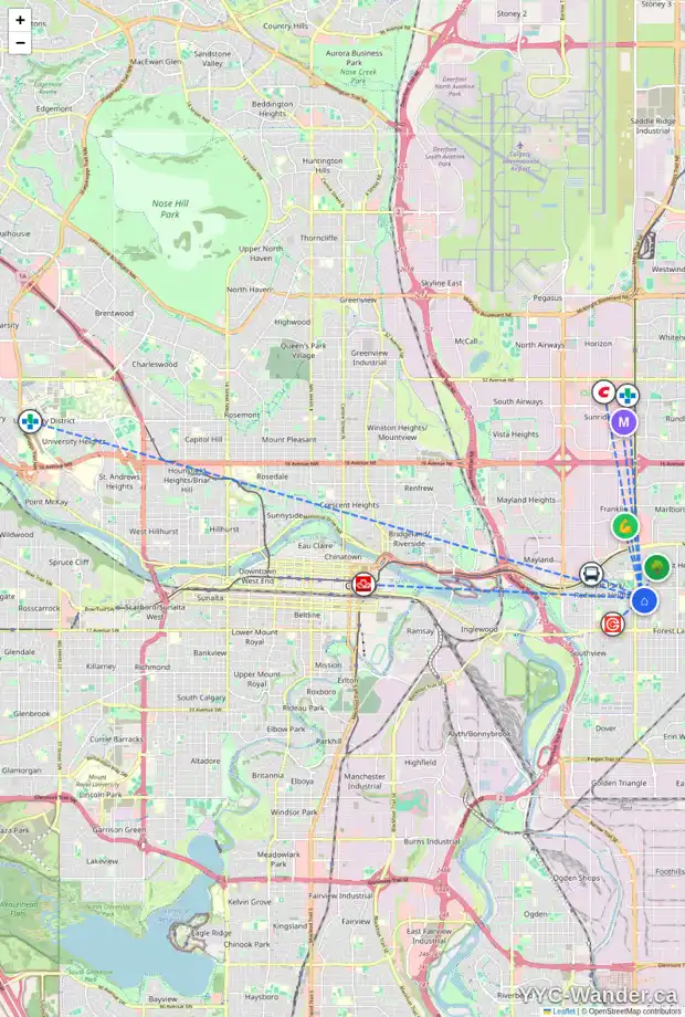 Daily accessibility map for 1118 37 ST SE, Calgary showing nearby schools, grocery stores, parks, LRT stations and nearby amenities