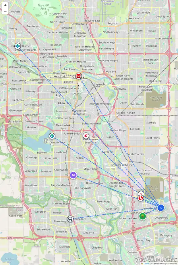 Daily accessibility map for 110 6703 NEW BRIGHTON AV SE, Calgary showing nearby schools, grocery stores, parks, LRT stations and nearby amenities