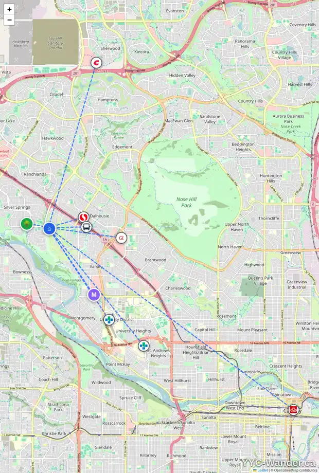 Daily accessibility map for 716 VARSITY ESTATES PL NW, Calgary showing nearby schools, grocery stores, parks, LRT stations and nearby amenities