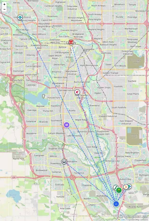 Daily accessibility map for 51 CRANBROOK GR SE, Calgary showing nearby schools, grocery stores, parks, LRT stations and nearby amenities
