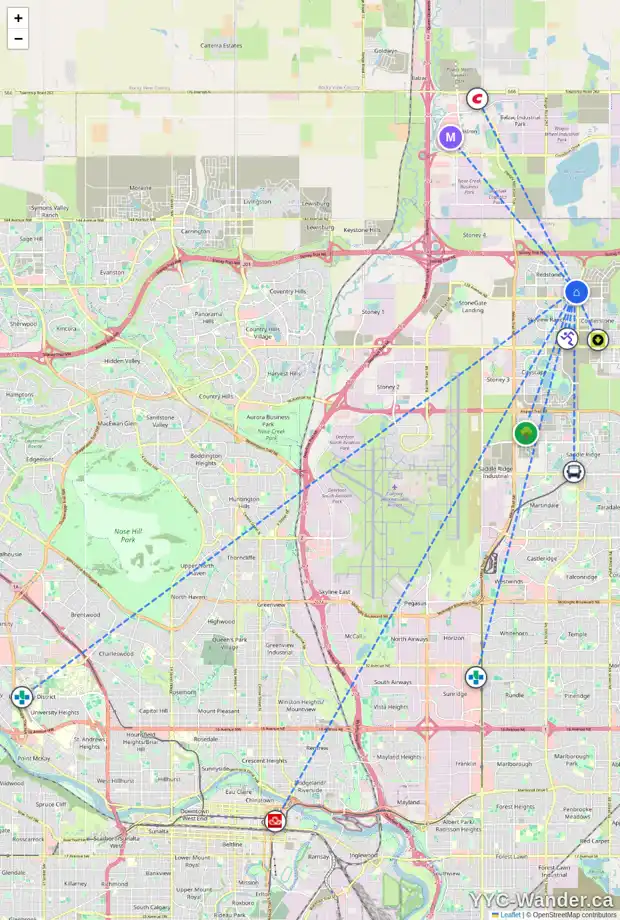 Daily accessibility map for 119 RED EMBERS CM NE, Calgary showing nearby schools, grocery stores, parks, LRT stations and nearby amenities