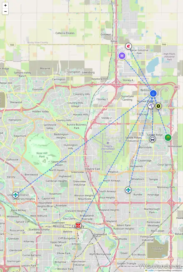 Daily accessibility map for 703 REDSTONE DR NE, Calgary showing nearby schools, grocery stores, parks, LRT stations and nearby amenities