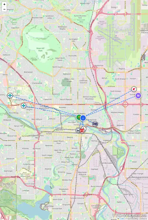 Daily accessibility map for 9 324 4 AV NE, Calgary showing nearby schools, grocery stores, parks, LRT stations and nearby amenities