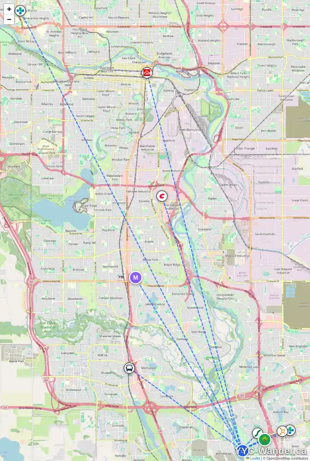Daily accessibility map for 128 CRANBROOK HT SE, Calgary showing nearby schools, grocery stores, parks, LRT stations and nearby amenities