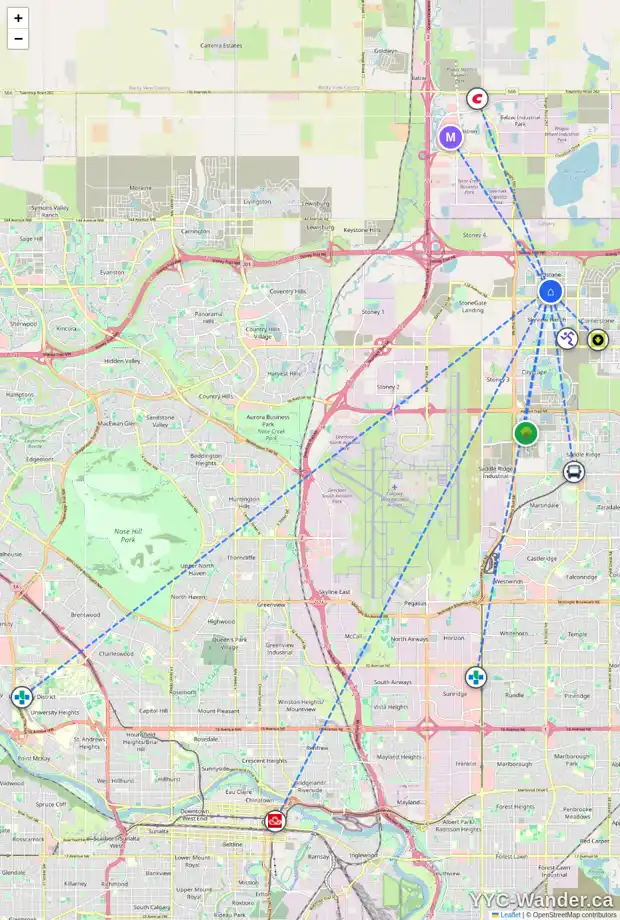 Daily accessibility map for 132 RED EMBERS GA NE, Calgary showing nearby schools, grocery stores, parks, LRT stations and nearby amenities