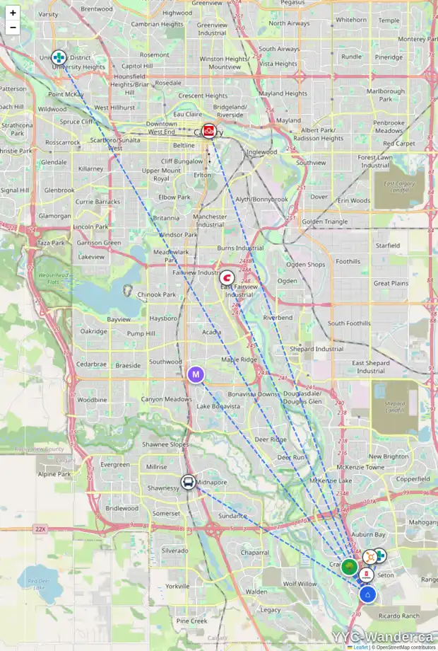 Daily accessibility map for 944 SETON CI SE, Calgary showing nearby schools, grocery stores, parks, LRT stations and nearby amenities