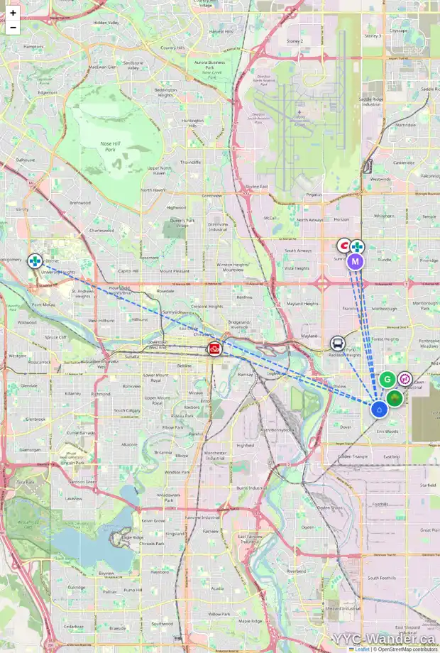 Daily accessibility map for 3029 DOVER RD SE, Calgary showing nearby schools, grocery stores, parks, LRT stations and nearby amenities
