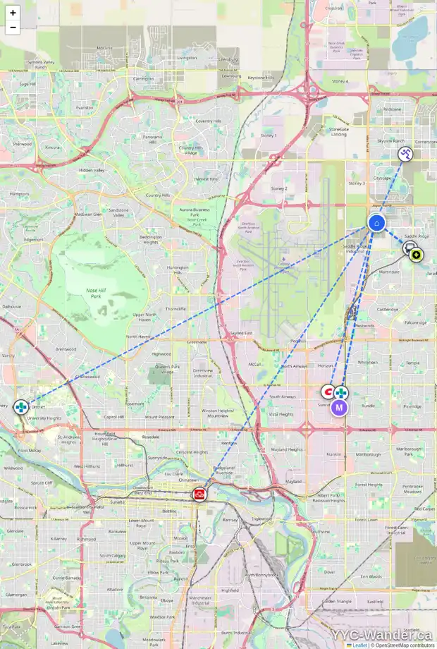 Daily accessibility map for 9029 46 ST NE, Calgary showing nearby schools, grocery stores, parks, LRT stations and nearby amenities