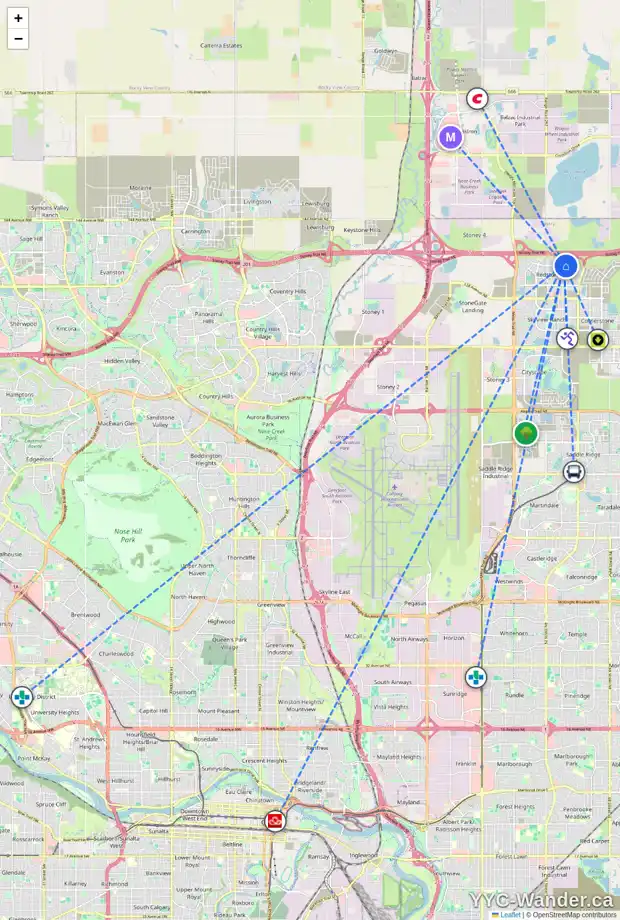 Daily accessibility map for 320 REDSTONE AV NE, Calgary showing nearby schools, grocery stores, parks, LRT stations and nearby amenities