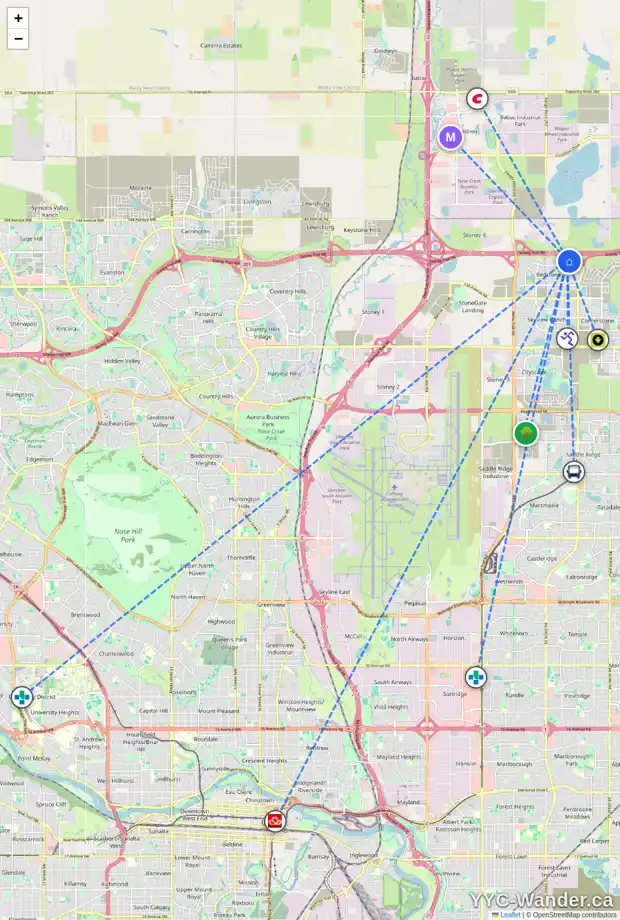 Daily accessibility map for 224 RED SKY TC NE, Calgary showing nearby schools, grocery stores, parks, LRT stations and nearby amenities