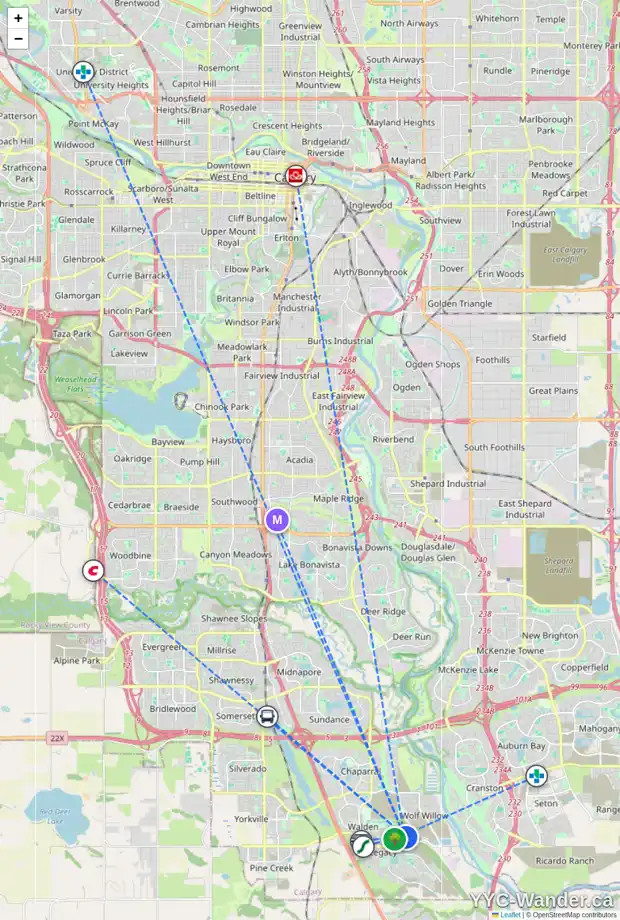 Daily accessibility map for 51 WALCREST RO SE, Calgary showing nearby schools, grocery stores, parks, LRT stations and nearby amenities