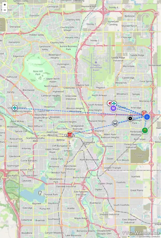 Daily accessibility map for 28 ABINGDON WY NE, Calgary showing nearby schools, grocery stores, parks, LRT stations and nearby amenities