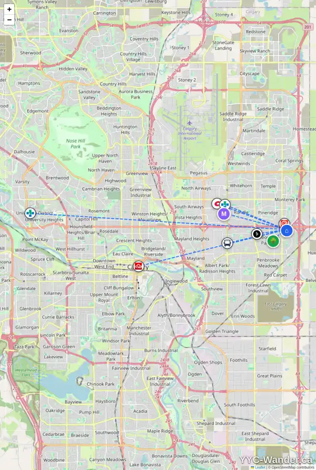 Daily accessibility map for 95 ABADAN CR NE, Calgary showing nearby schools, grocery stores, parks, LRT stations and nearby amenities