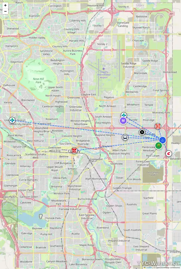 Daily accessibility map for 14 ABERDARE CR NE, Calgary showing nearby schools, grocery stores, parks, LRT stations and nearby amenities