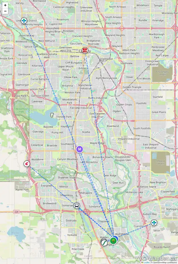 Daily accessibility map for 305 WALCREST WY SE, Calgary showing nearby schools, grocery stores, parks, LRT stations and nearby amenities