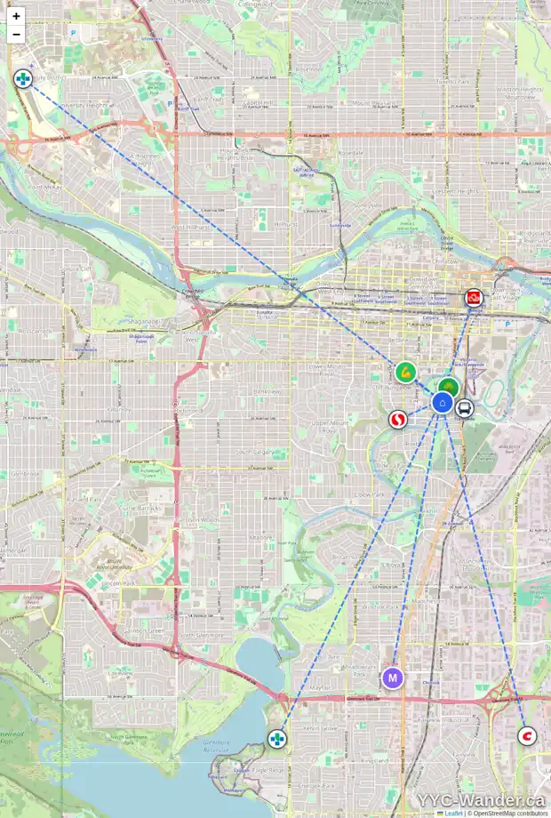 Daily accessibility map for 2317 ERLTON PL SW, Calgary showing nearby schools, grocery stores, parks, LRT stations and nearby amenities