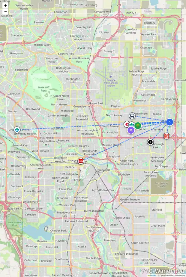 Daily accessibility map for 128 LAGUNA CL NE, Calgary showing nearby schools, grocery stores, parks, LRT stations and nearby amenities