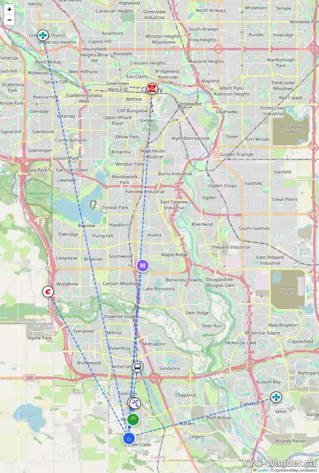 Daily accessibility map for 146 CREEKSIDE DR SW, Calgary showing nearby schools, grocery stores, parks, LRT stations and nearby amenities