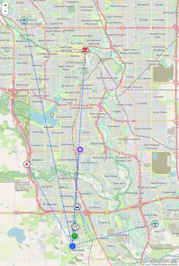 Daily accessibility map for 116 CREEKSIDE DR SW, Calgary showing nearby schools, grocery stores, parks, LRT stations and nearby amenities