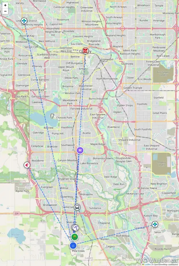 Daily accessibility map for 78 CREEKSIDE WY SW, Calgary showing nearby schools, grocery stores, parks, LRT stations and nearby amenities