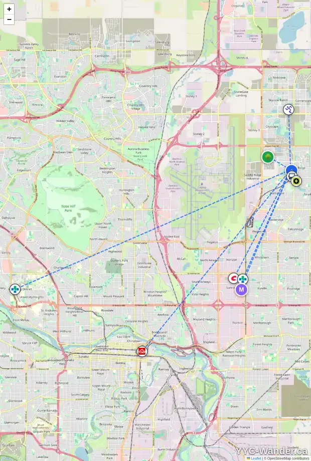 Daily accessibility map for 58 SADDLEBACK RD NE, Calgary showing nearby schools, grocery stores, parks, LRT stations and nearby amenities