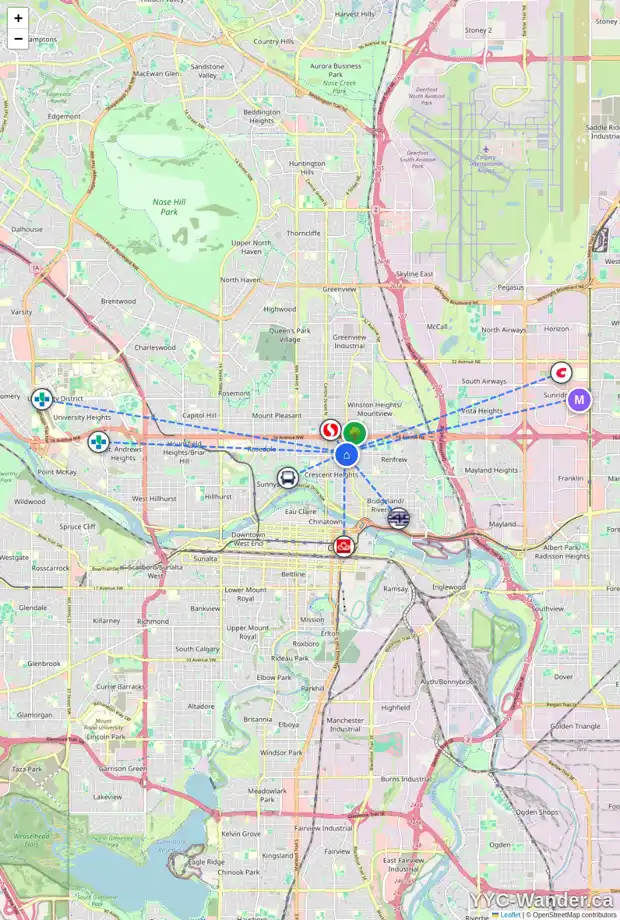 Daily accessibility map for 310 1319 EDMONTON TR NE, Calgary showing nearby schools, grocery stores, parks, LRT stations and nearby amenities