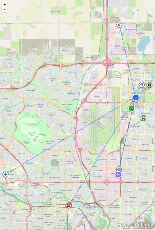 Daily accessibility map for 143 CITYSIDE PA NE, Calgary showing nearby schools, grocery stores, parks, LRT stations and nearby amenities