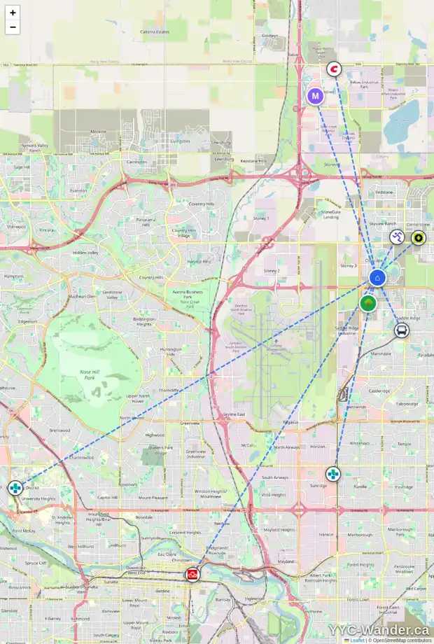 Daily accessibility map for 93 CITYSIDE WY NE, Calgary showing nearby schools, grocery stores, parks, LRT stations and nearby amenities