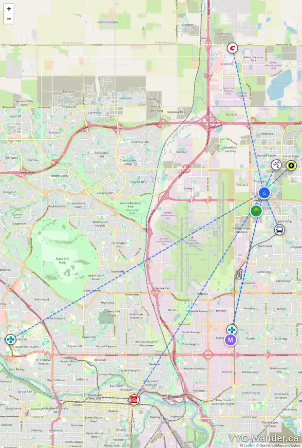 Daily accessibility map for 196 CITYSIDE PA NE, Calgary showing nearby schools, grocery stores, parks, LRT stations and nearby amenities
