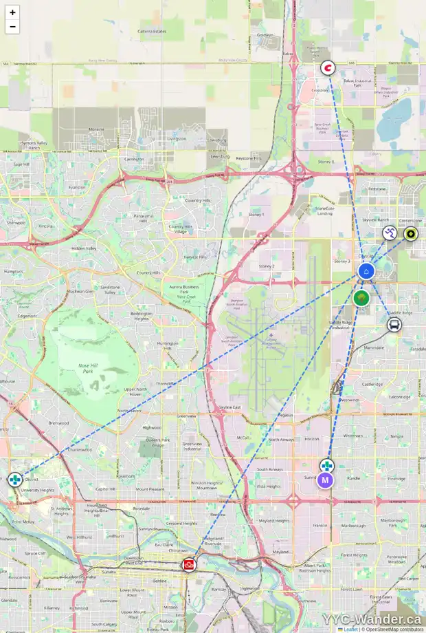 Daily accessibility map for 52 CITYSIDE CM NE, Calgary showing nearby schools, grocery stores, parks, LRT stations and nearby amenities