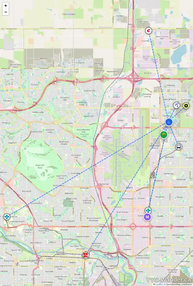Daily accessibility map for 160 CITYSIDE PA NE, Calgary showing nearby schools, grocery stores, parks, LRT stations and nearby amenities