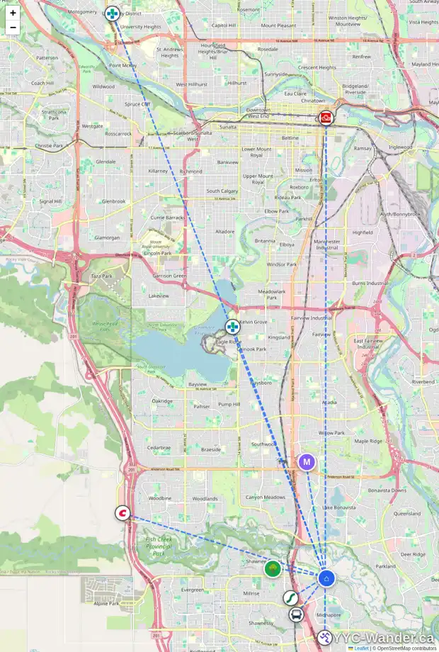Daily accessibility map for 240 MIDRIDGE PL SE, Calgary showing nearby schools, grocery stores, parks, LRT stations and nearby amenities