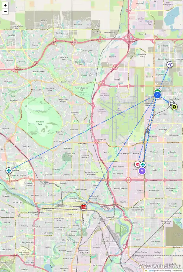 Daily accessibility map for 40 SAVANNA LN NE, Calgary showing nearby schools, grocery stores, parks, LRT stations and nearby amenities