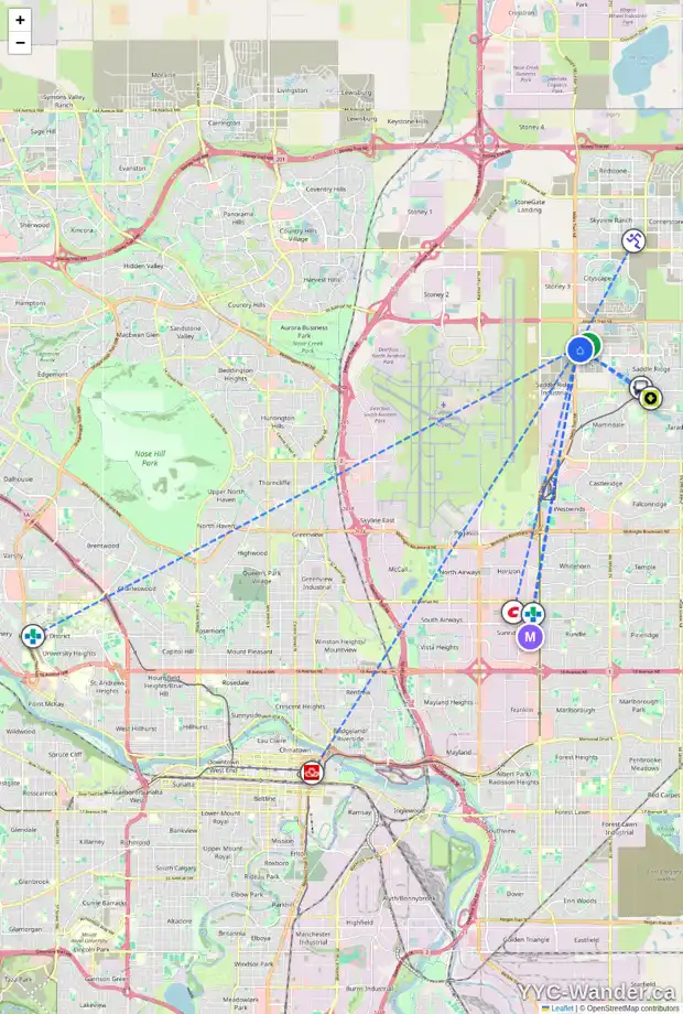 Daily accessibility map for 176 SAVANNA LN NE, Calgary showing nearby schools, grocery stores, parks, LRT stations and nearby amenities