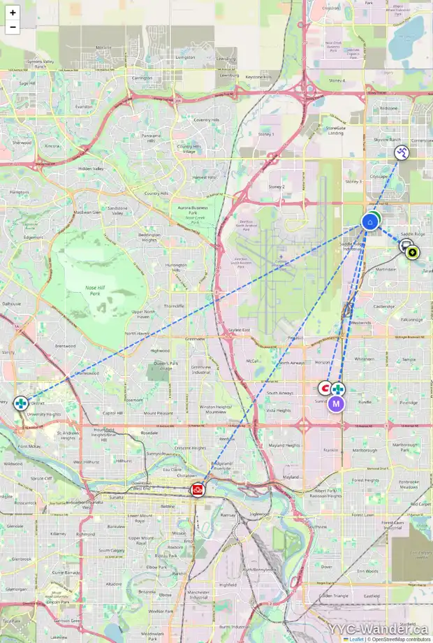 Daily accessibility map for 324 SAVANNA AV NE, Calgary showing nearby schools, grocery stores, parks, LRT stations and nearby amenities