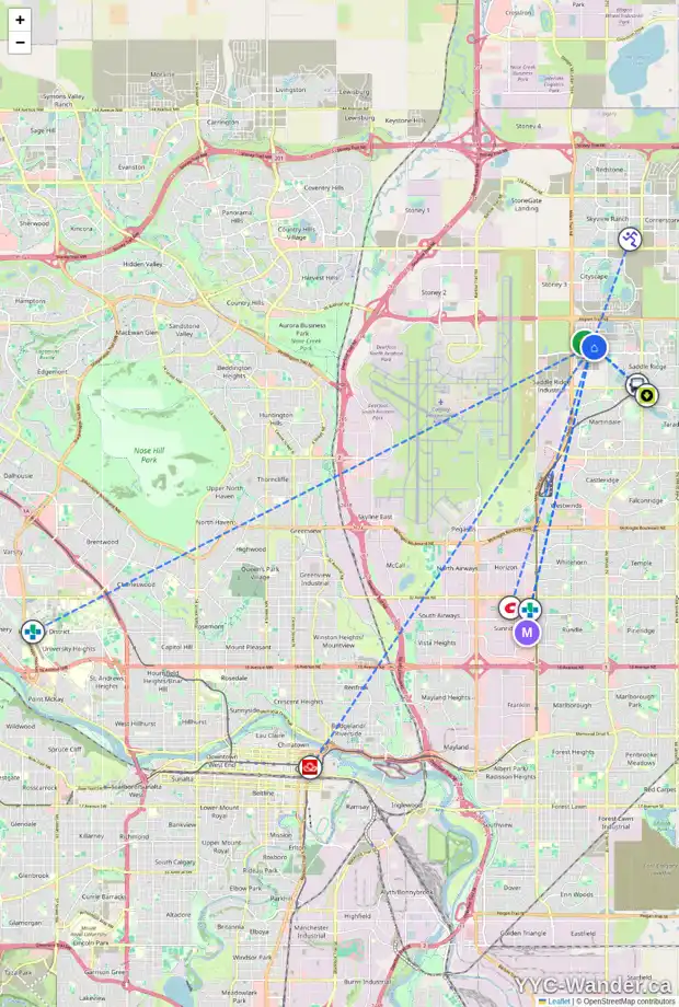 Daily accessibility map for 218 SAVANNA CL NE, Calgary showing nearby schools, grocery stores, parks, LRT stations and nearby amenities