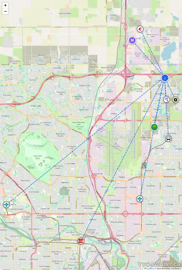 Daily accessibility map for 213 RED SKY CR NE, Calgary showing nearby schools, grocery stores, parks, LRT stations and nearby amenities