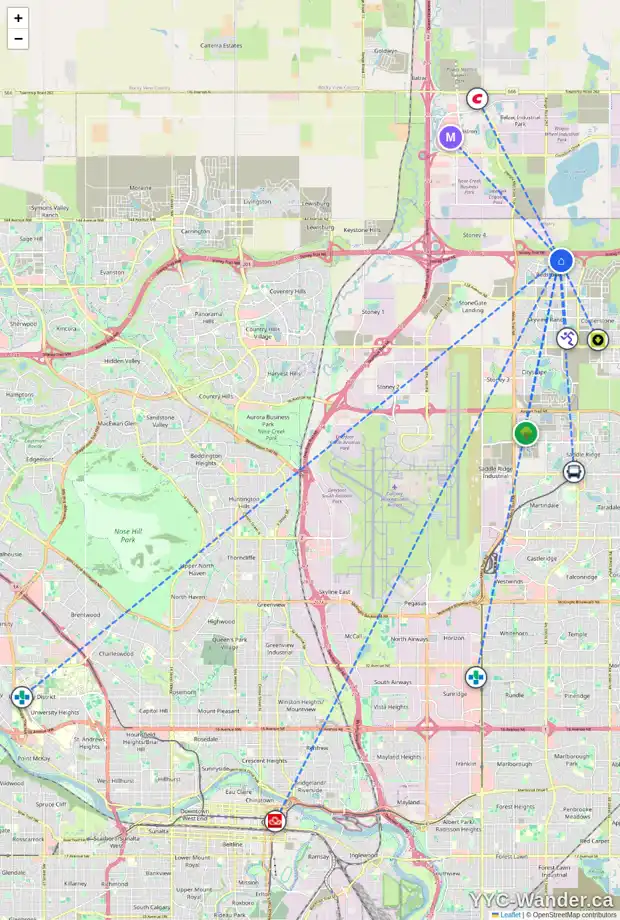 Daily accessibility map for 171 RED SKY CR NE, Calgary showing nearby schools, grocery stores, parks, LRT stations and nearby amenities