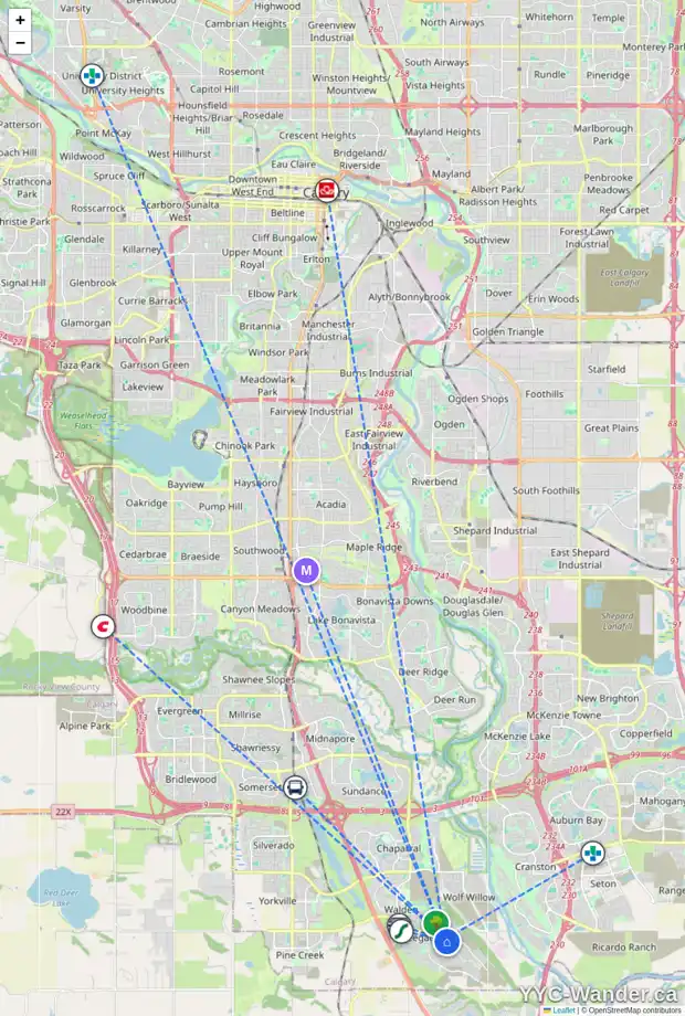 Daily accessibility map for 1653 LEGACY CI SE, Calgary showing nearby schools, grocery stores, parks, LRT stations and nearby amenities