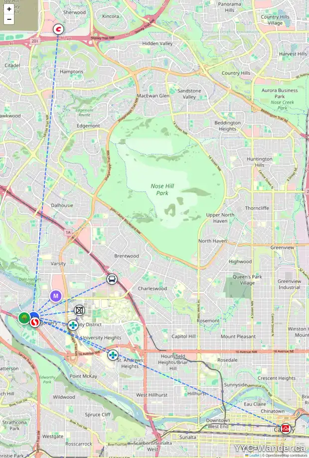 Daily accessibility map for 5124 17 AV NW, Calgary showing nearby schools, grocery stores, parks, LRT stations and nearby amenities
