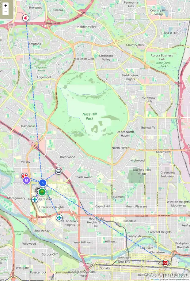 Daily accessibility map for 3911 VARMOOR RD NW, Calgary showing nearby schools, grocery stores, parks, LRT stations and nearby amenities