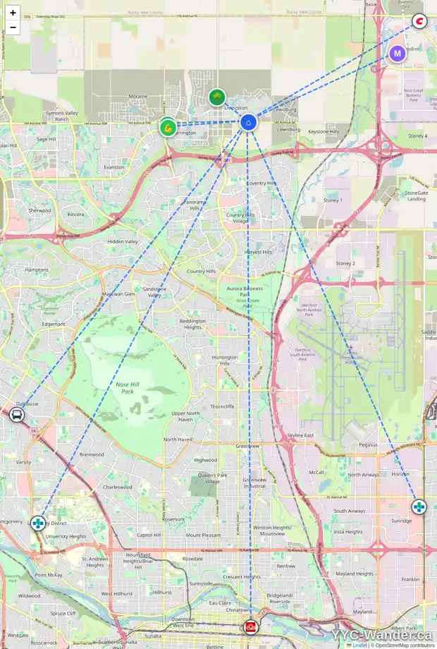Daily accessibility map for 20 HOWSE RI NE, Calgary showing nearby schools, grocery stores, parks, LRT stations and nearby amenities