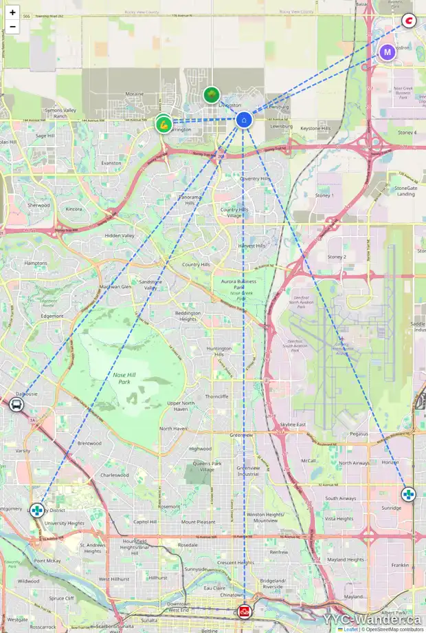 Daily accessibility map for 60 HOWSE CR NE, Calgary showing nearby schools, grocery stores, parks, LRT stations and nearby amenities