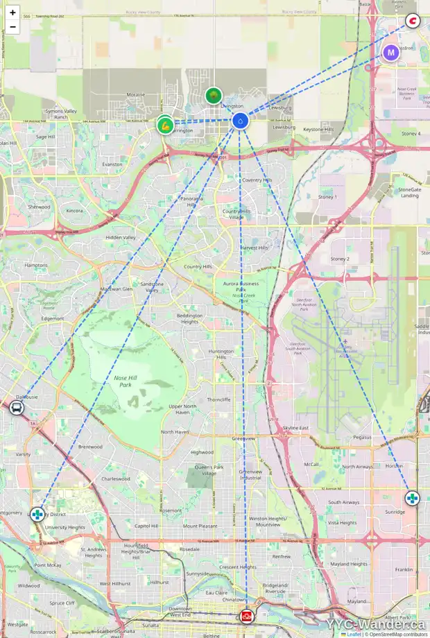 Daily accessibility map for 134 HOWSE CM NE, Calgary showing nearby schools, grocery stores, parks, LRT stations and nearby amenities