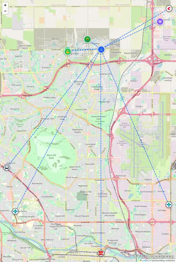 Daily accessibility map for 68 HOWSE CR NE, Calgary showing nearby schools, grocery stores, parks, LRT stations and nearby amenities